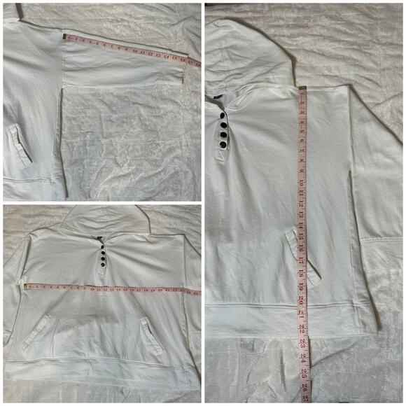 French Laundry Pockets 1/4 Quarter Zip Button Snap Hooded Sweater Women’s Size L - Picture 8 of 8